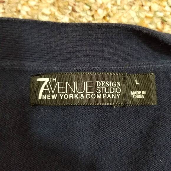 7th Avenue Cardigan Button Front Pocket v-neck Navy Sz Large - Picture 7 of 8